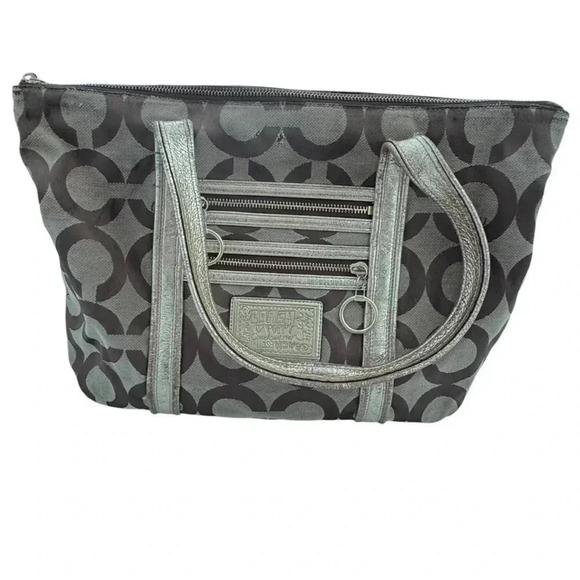 Vintage Coach Poppy Op Art Glam Tote Bag Shoulder Bag Brown *preowned - Picture 11 of 16